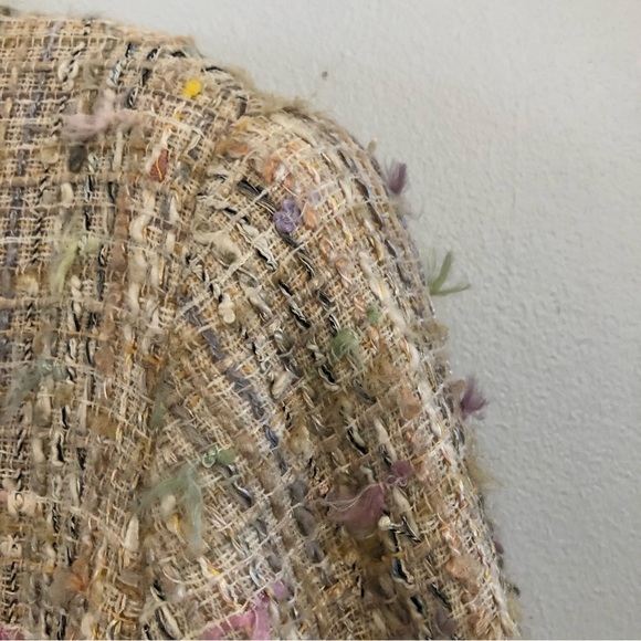 Vintage Alma Italy Tan & Pastel Tweed Power Blazer 90s Shoulder Pads 44 M - Picture 7 of 12